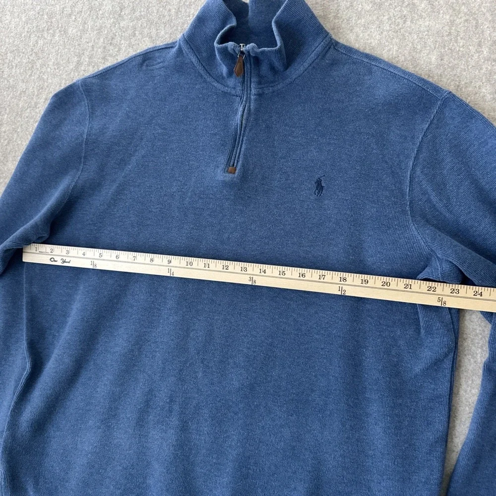 Polo Ralph Lauren Quarter Zip Sweater Mens Large Blue Knit Cotton Pony Pullover